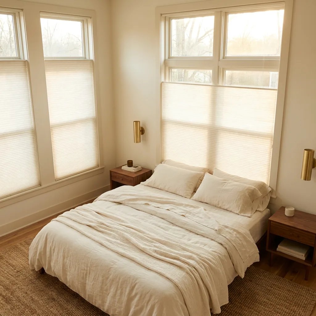 Top-down/bottom-up cellular honeycomb shades in a Tennessee bedroom