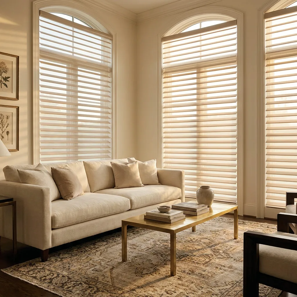Hunter Douglas Silhouette sheer fabric vanes in a Tennessee living room